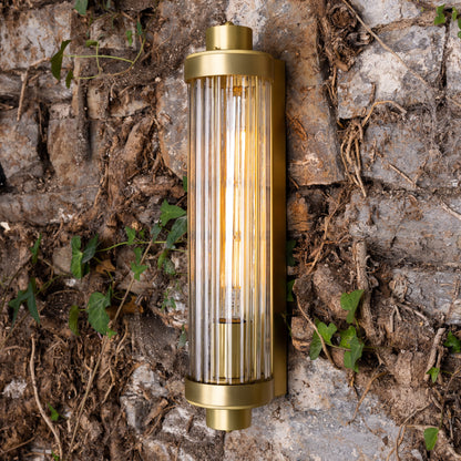 Louise Vintage Rippled Glass and Brass Bathroom Wall Light 47cm IP44