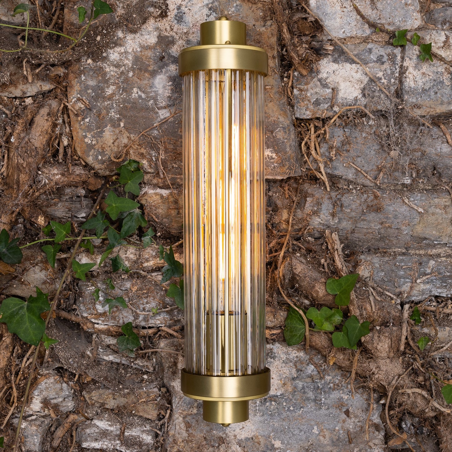 Louise Vintage Rippled Glass and Brass Bathroom Wall Light 47cm IP44