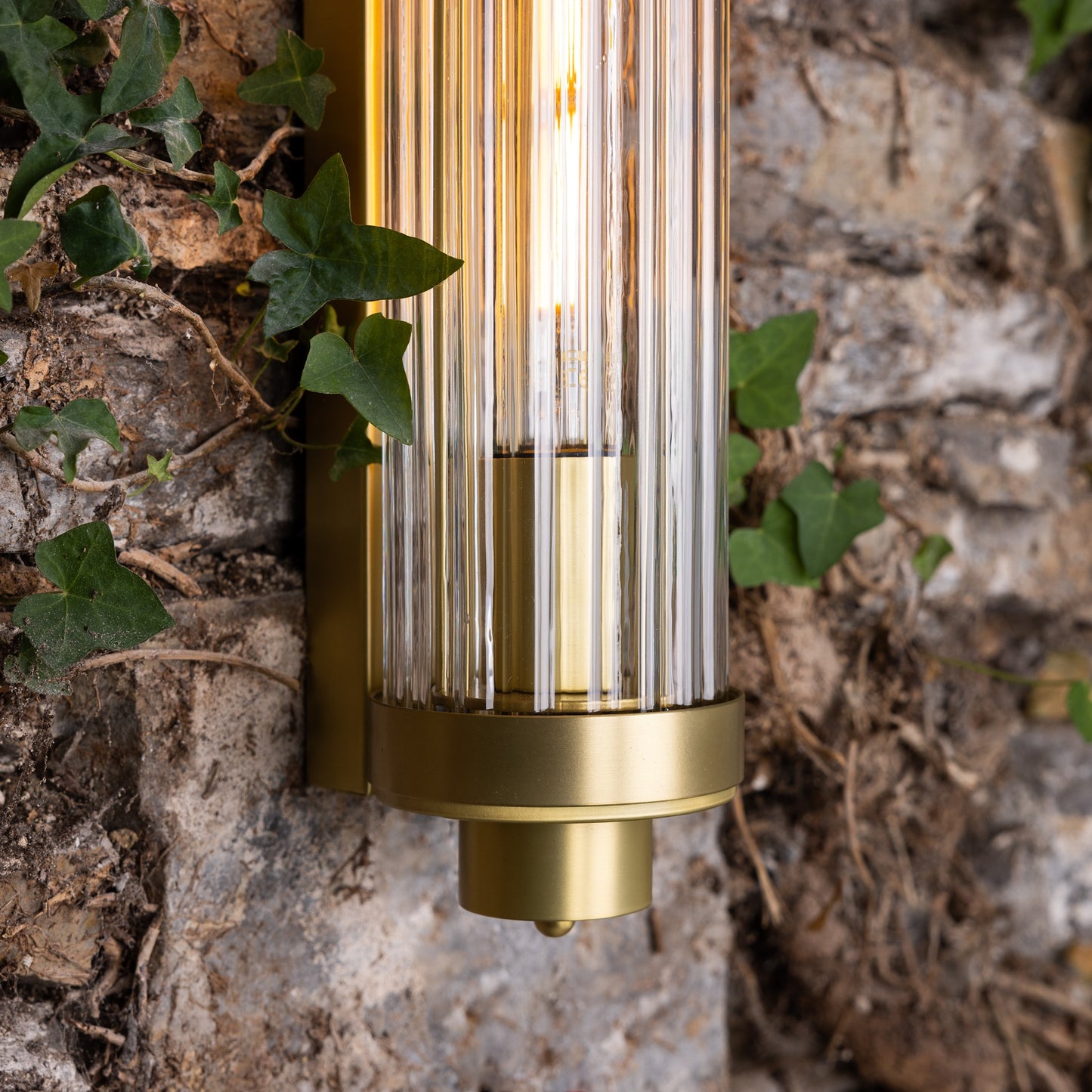 Louise Vintage Rippled Glass and Brass Bathroom Wall Light 47cm IP44