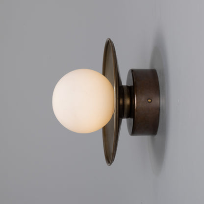Aosta Brass Disc Bathroom Wall Light with Glass Globe 16.2cm IP65