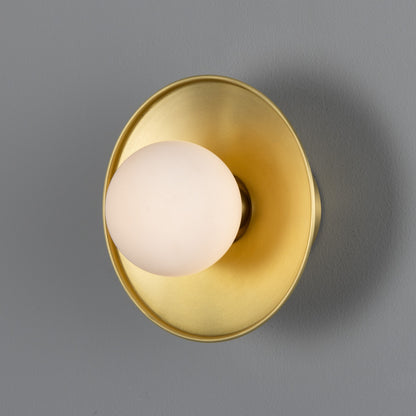 Aosta Brass Disc Bathroom Wall Light with Glass Globe 16.2cm IP65