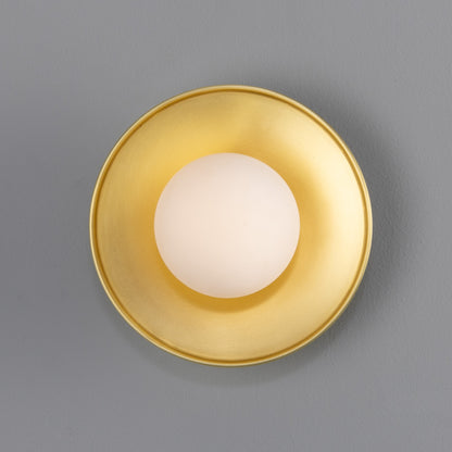 Aosta Brass Disc Bathroom Wall Light with Glass Globe 16.2cm IP65