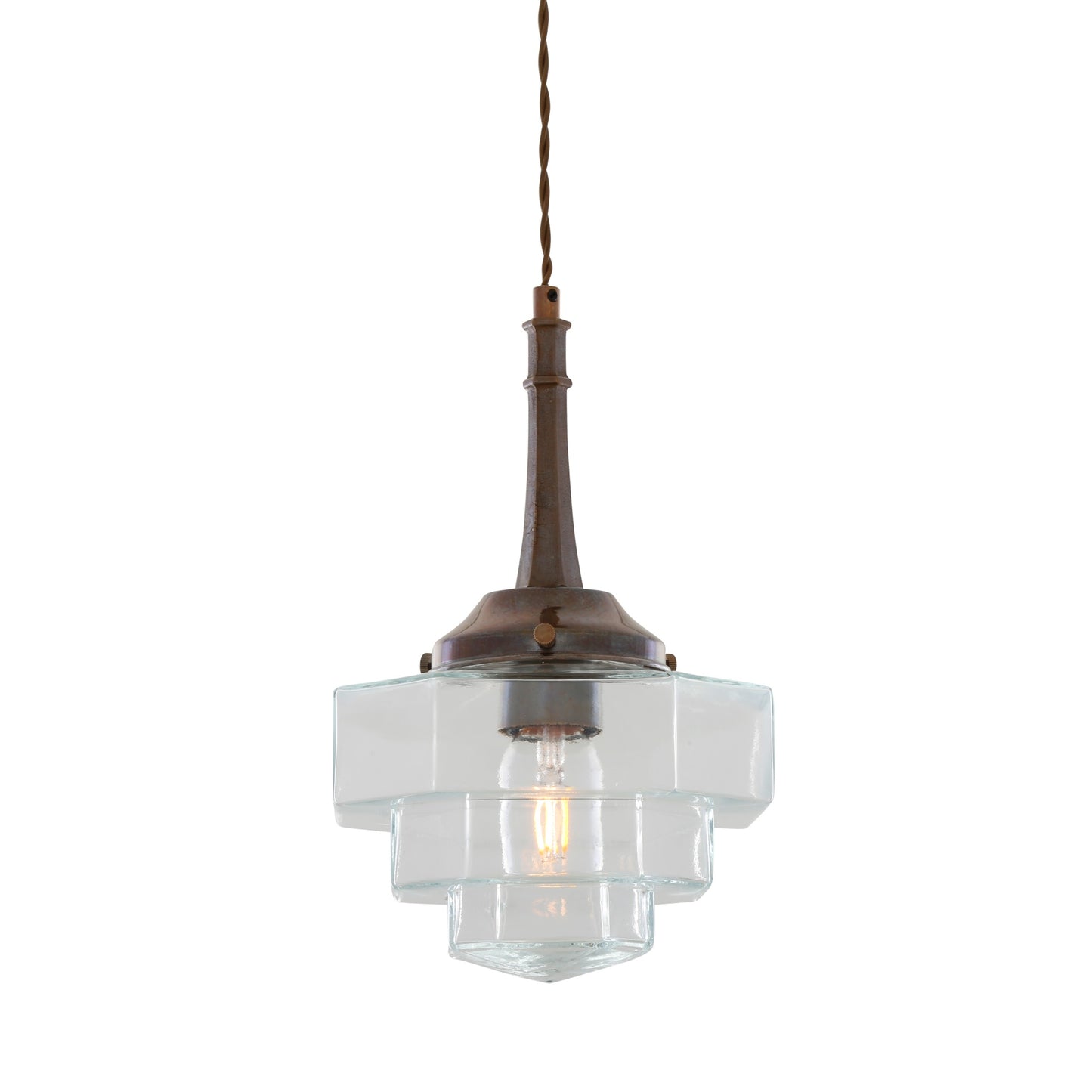 Novato Pendant with Hexagonal Stepped Glass Shade 35cm IP20