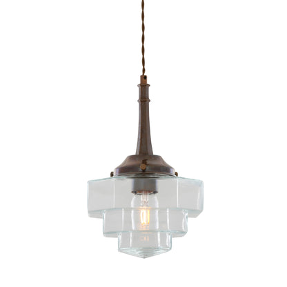 Novato Pendant with Hexagonal Stepped Glass Shade 35cm IP20