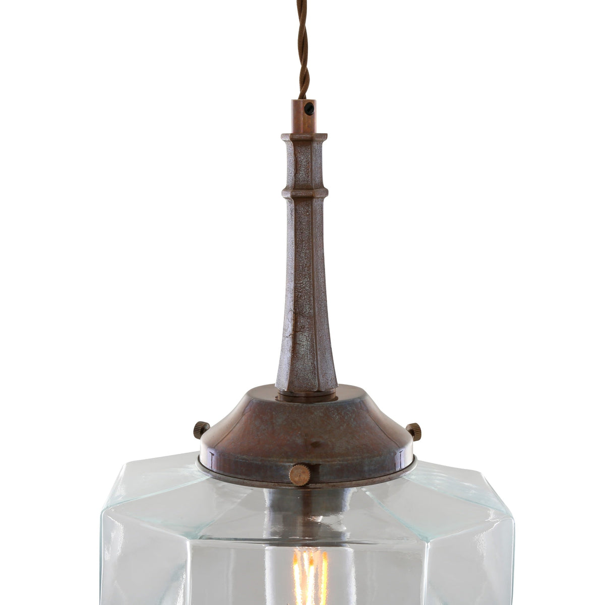Novato Pendant with Hexagonal Stepped Glass Shade 35cm IP20
