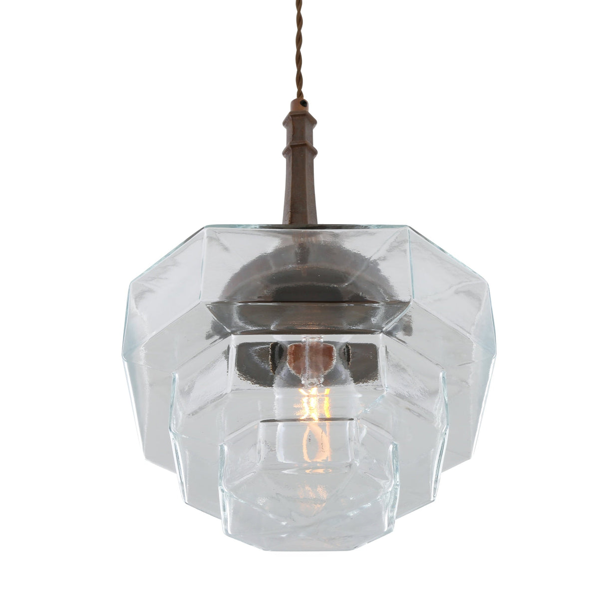 Novato Pendant with Hexagonal Stepped Glass Shade 35cm IP20