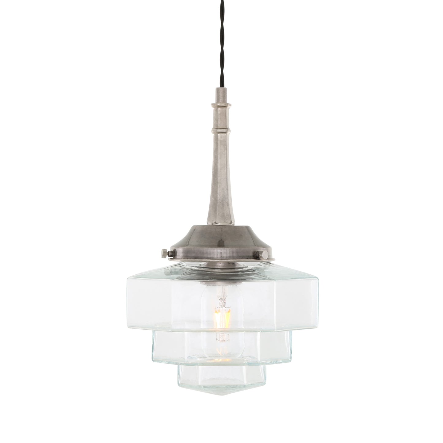 Novato Pendant with Hexagonal Stepped Glass Shade 35cm IP20