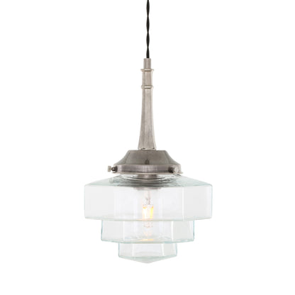 Novato Pendant with Hexagonal Stepped Glass Shade 35cm IP20