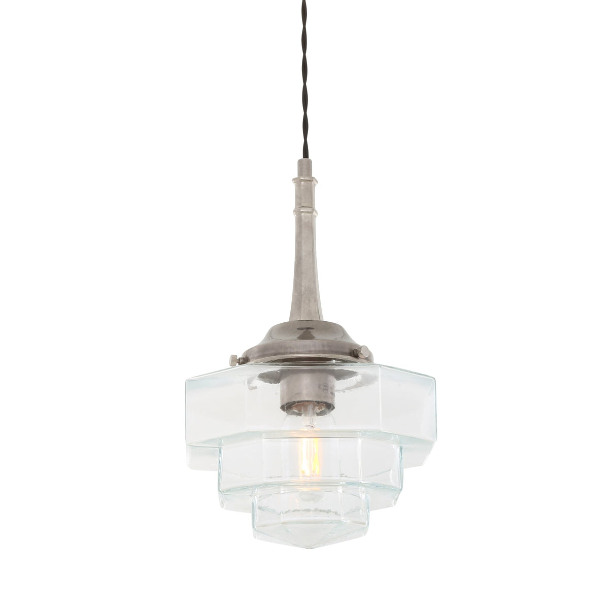 Novato Pendant with Hexagonal Stepped Glass Shade 35cm IP20