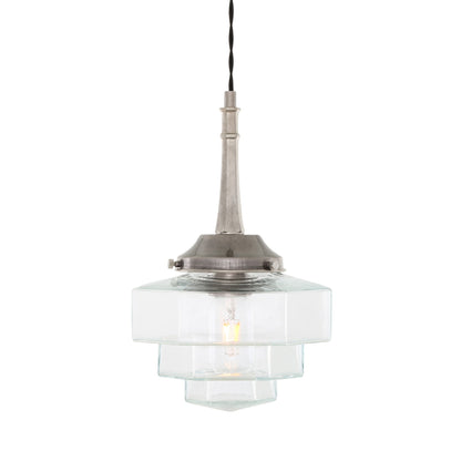 Novato Pendant with Hexagonal Stepped Glass Shade 35cm IP20