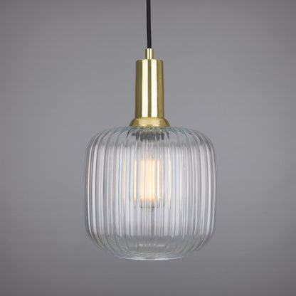 Nahla Reeded Glass and Brass Pendant Clear or Opal 20cm IP20