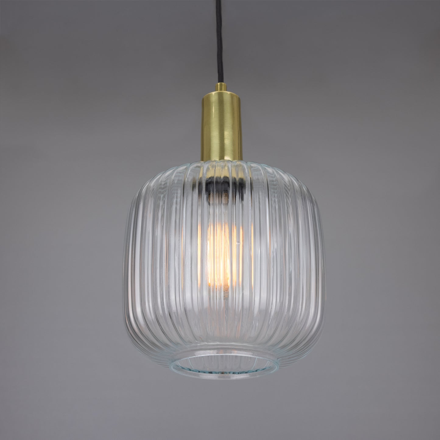 Nahla Reeded Glass and Brass Pendant Clear or Opal 20cm IP20