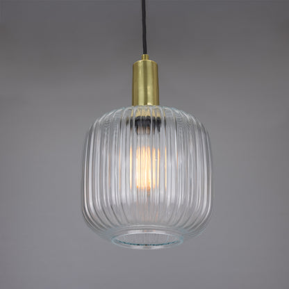 Nahla Reeded Glass and Brass Pendant Clear or Opal 20cm IP20
