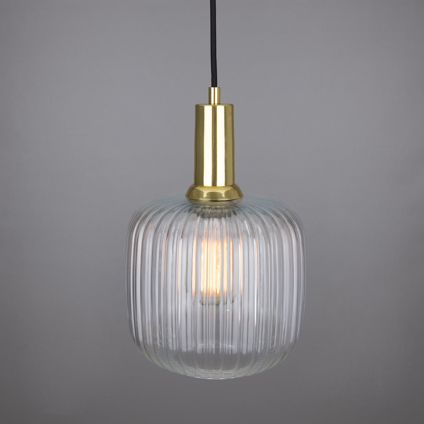 Nahla Reeded Glass and Brass Pendant Clear or Opal 20cm IP20