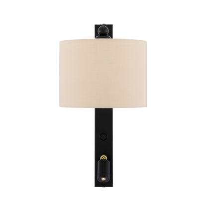 Khumo Wall Light with Fabric Shade and Adjustable Reading Light