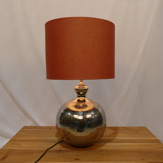 Ribbed Chrome Table Lamp with Rust Orange Shade