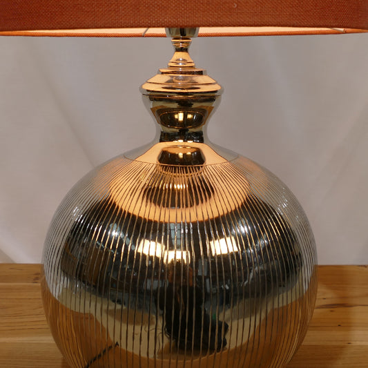 Ribbed Chrome Table Lamp with Rust Orange Shade