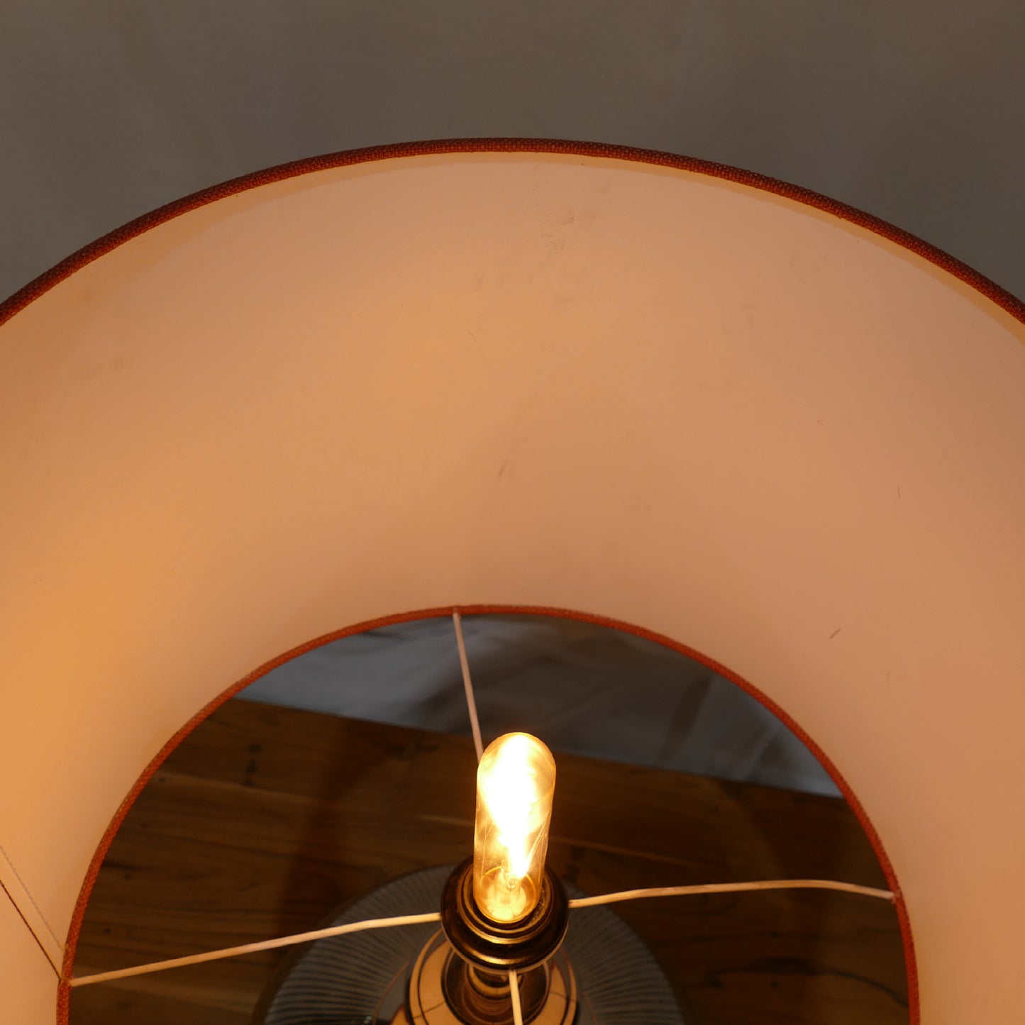 Ribbed Chrome Table Lamp with Rust Orange Shade