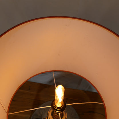 Ribbed Chrome Table Lamp with Rust Orange Shade