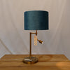 Brushed Brass Table Lamp with Teal Velvet Shade and Reading Light
