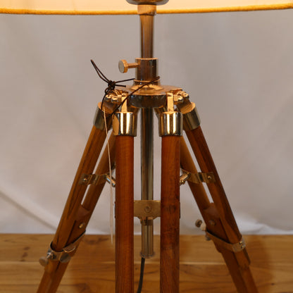 Wood Tripod Table Lamp with Mustard Shade