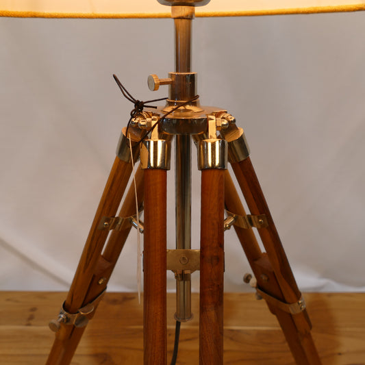 Wood Tripod Table Lamp with Mustard Shade