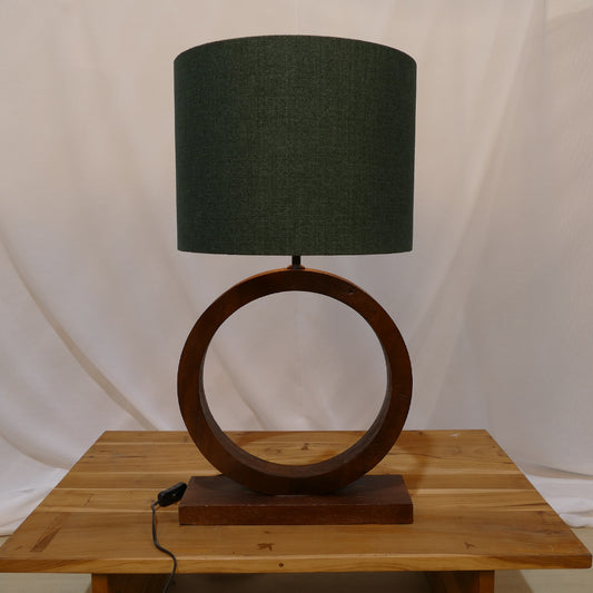 Wooden Ring Table Lamp with Dark Green Shade (02)