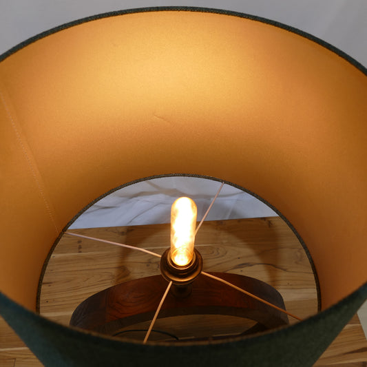 Wooden Ring Table Lamp with Dark Green Shade (02)