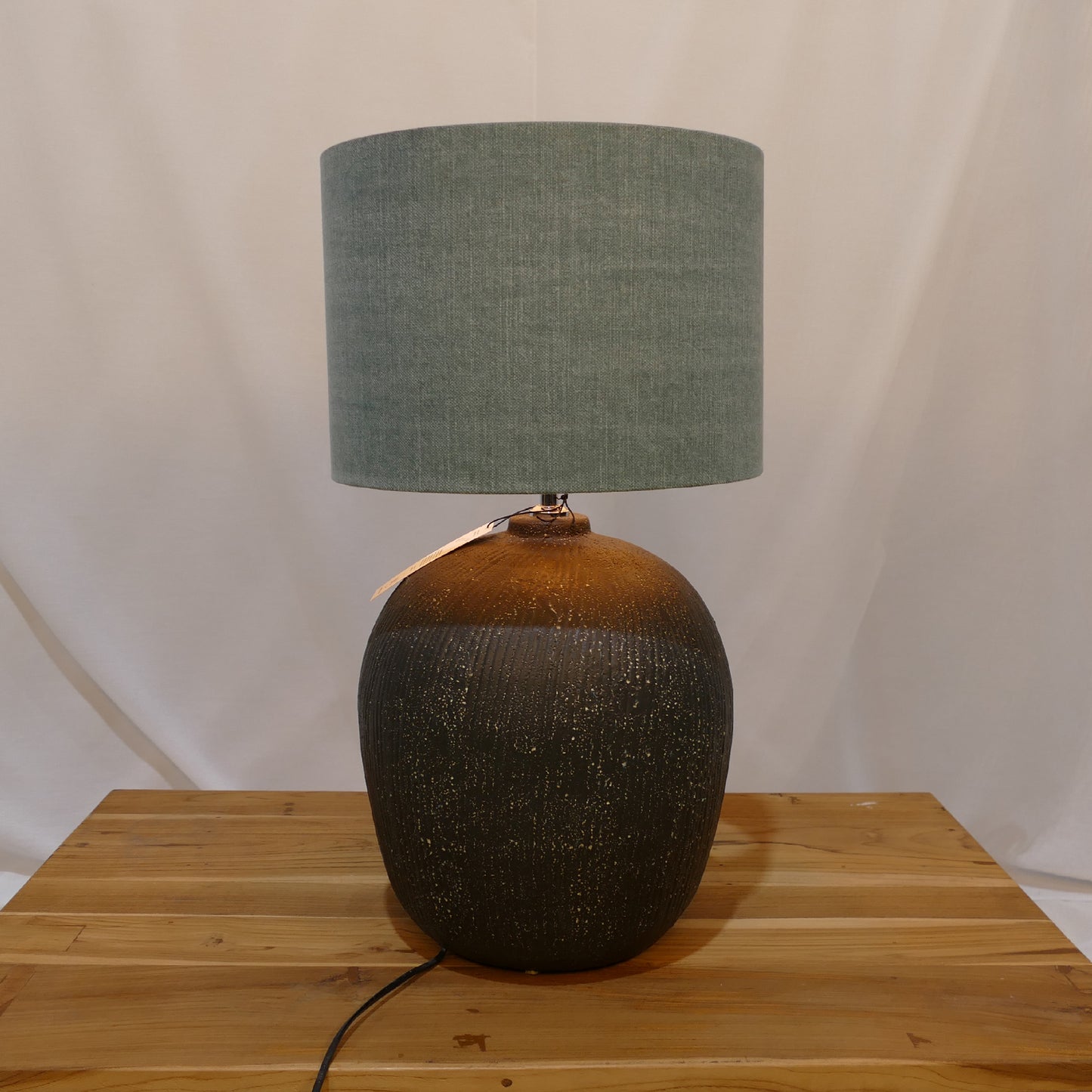 Textured Ceramic Lamp with Soft Green Shade