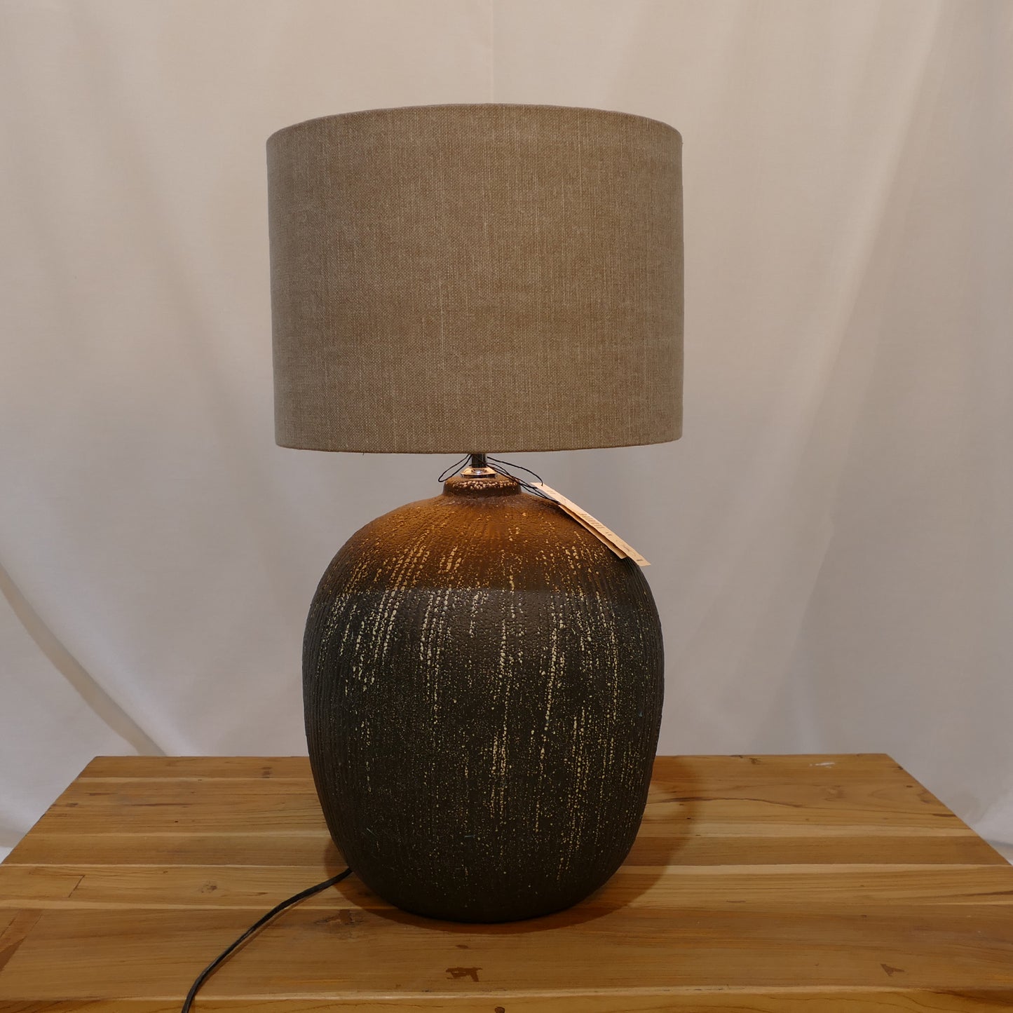 Ceramic Lamp with Natural Linen Shade