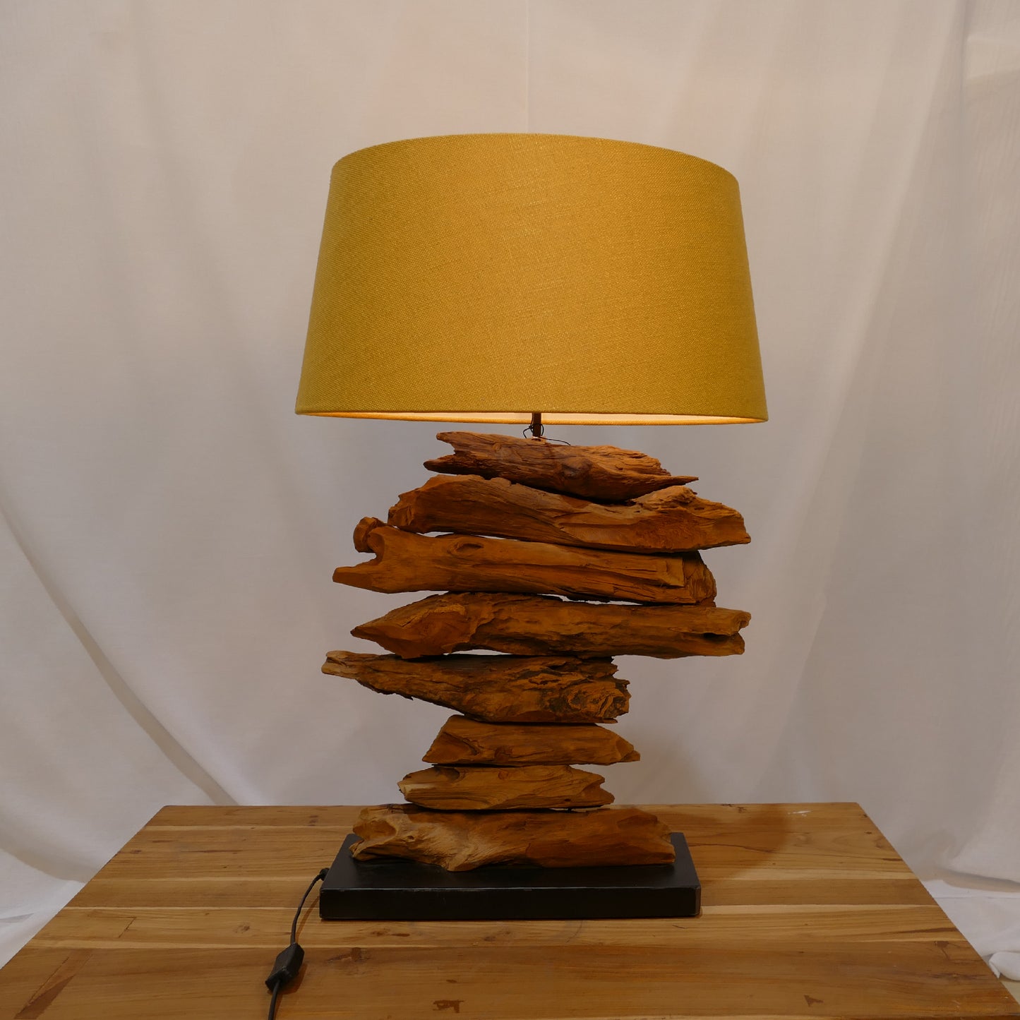 Driftwood Table Lamp with Mustard Shade