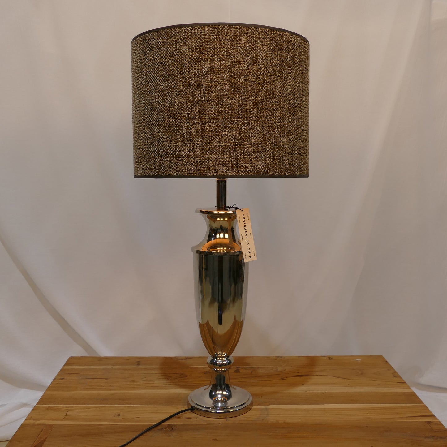 Chrome Table Lamp with Textured Natural Shade