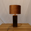 Wooden Block Lamp with Burnt Orange Velvet Shade