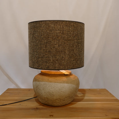 Light & Living Textured Ceramic Table Lamp with Brown Woven Shade (1)