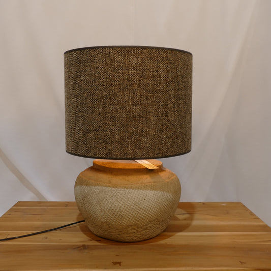 Light & Living Textured Ceramic Table Lamp with Brown Woven Shade (1)