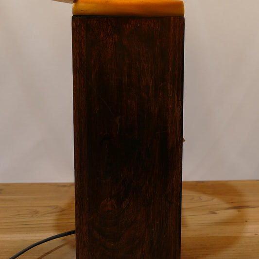 Wooden Block Lamp with Burnt Orange Velvet Shade