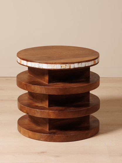 Round Side Table with Horn Inlays Argana