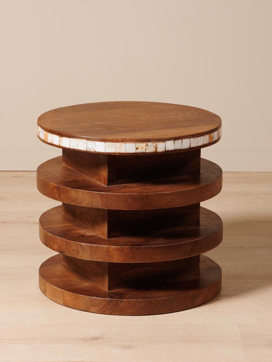 Round Side Table with Horn Inlays Argana