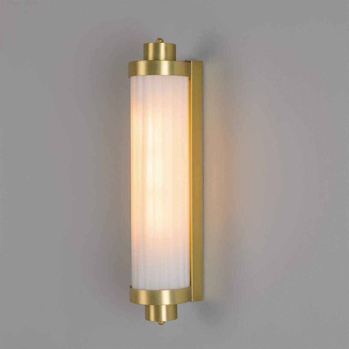 Louise Vintage Rippled Glass and Brass Bathroom Wall Light 47cm IP44