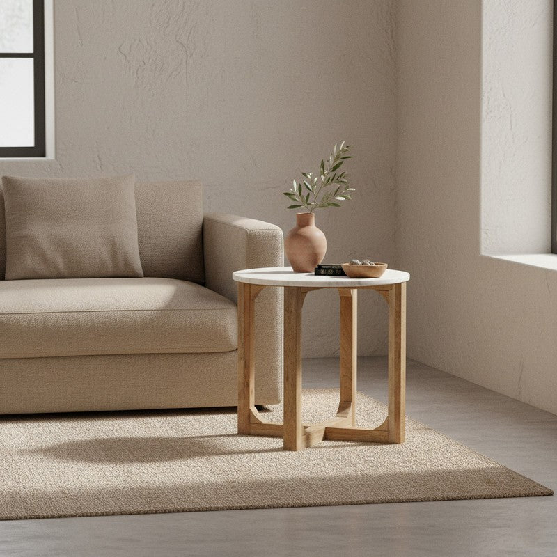Marble Side Table Round White