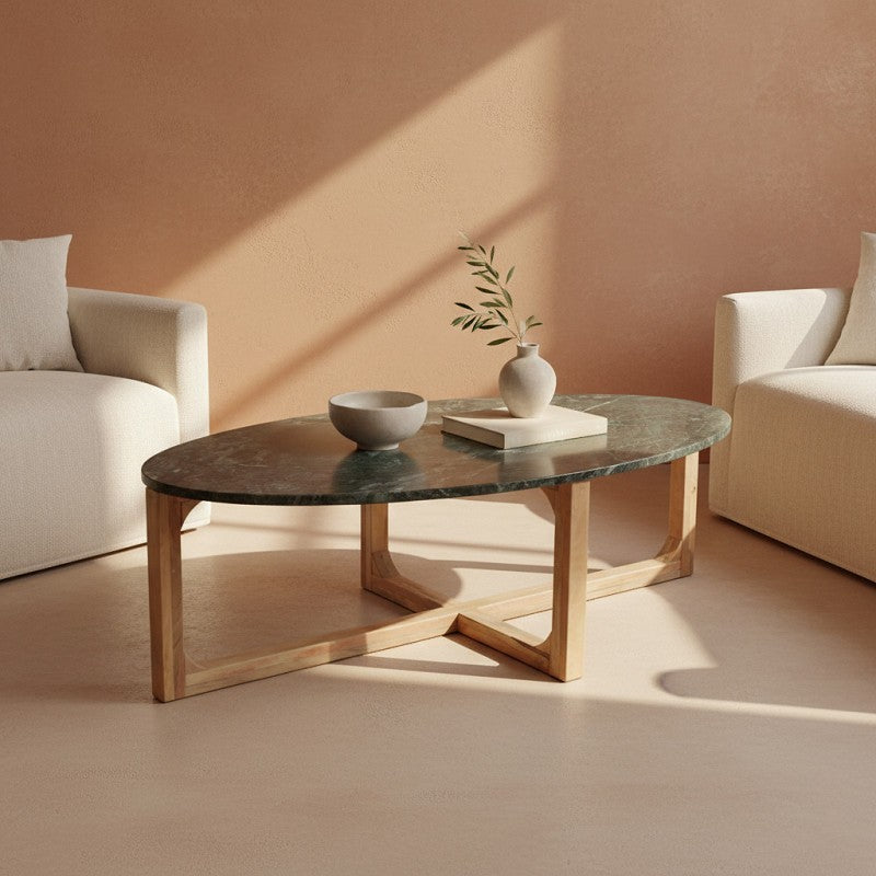 Marble Coffee Table Oval Green