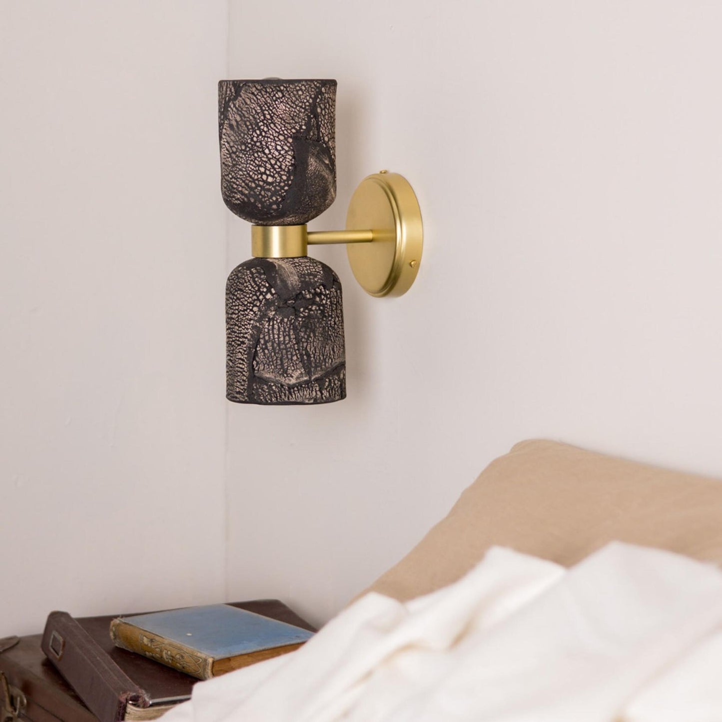 Sakura Black Clay Double Ceramic and Brass Wall Light 31cm IP20