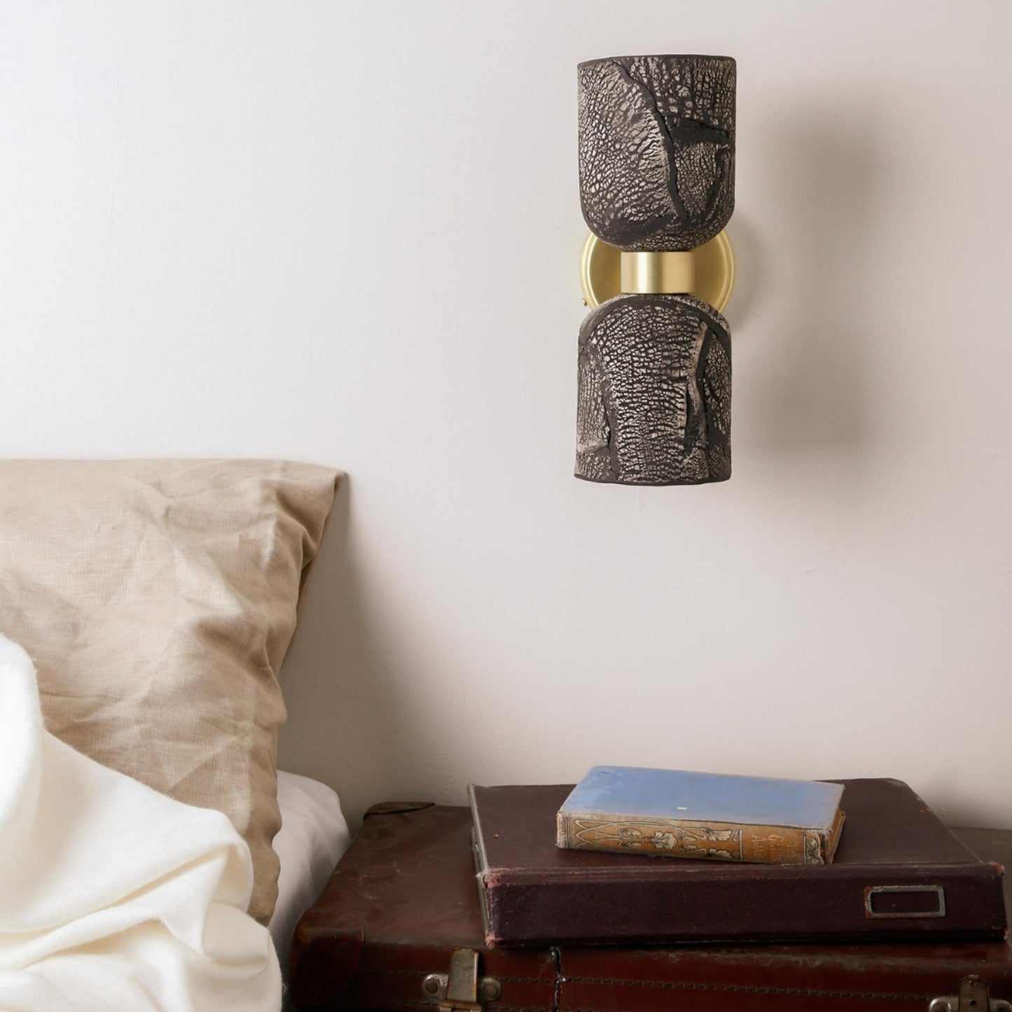 Sakura Black Clay Double Ceramic and Brass Wall Light 31cm IP20