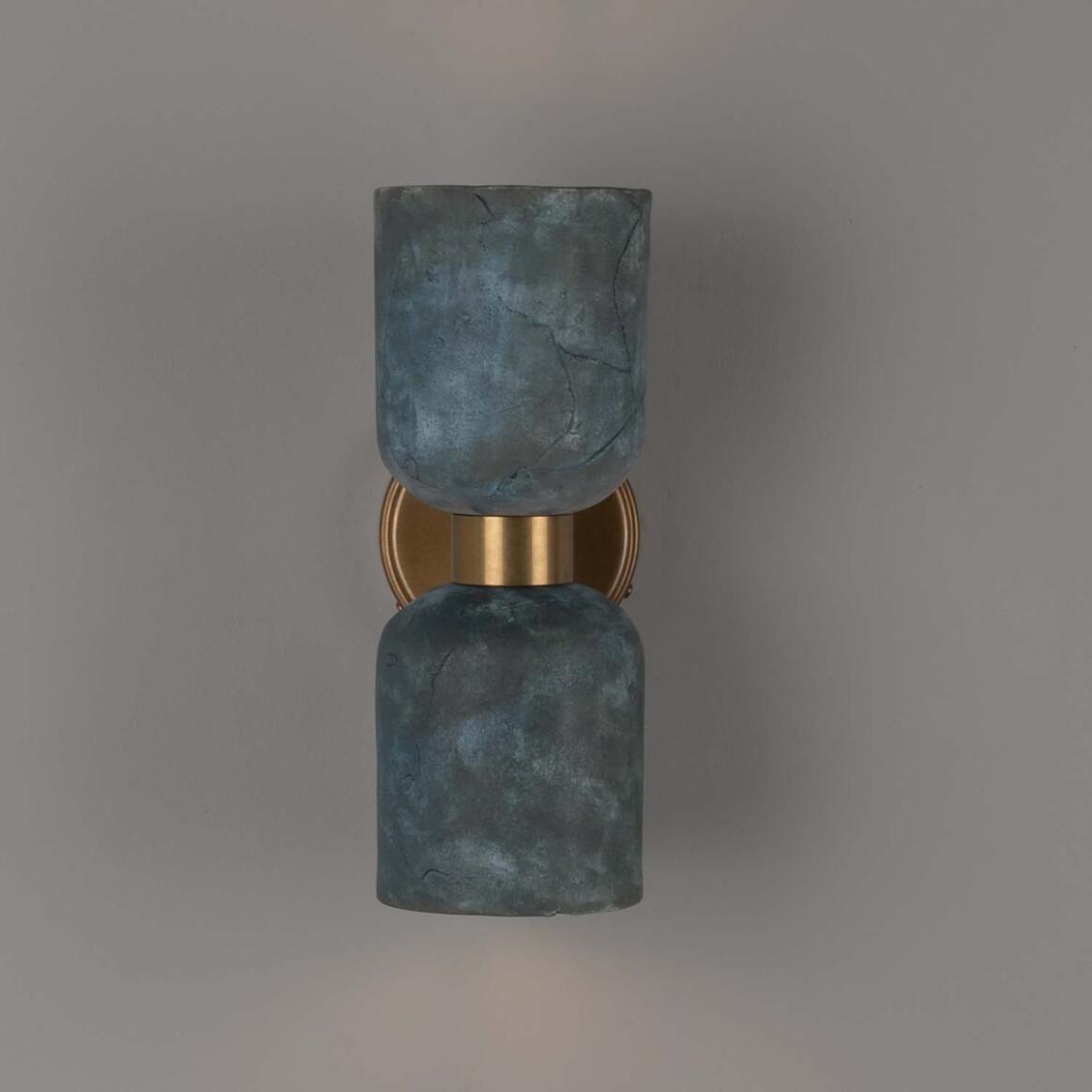 Sakura Blue Earth Double Ceramic and Brass Wall Light 31cm IP20