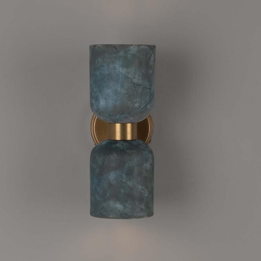 Sakura Blue Earth Double Ceramic and Brass Wall Light 31cm IP20