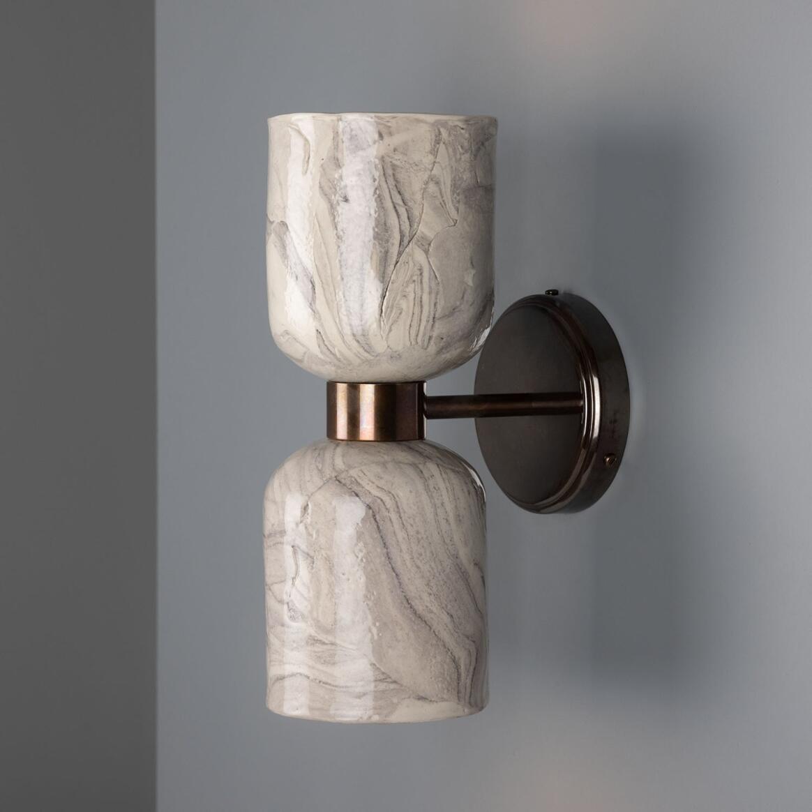Sakura Marbled Ceramic and Brass Double Wall Light 31cm IP20