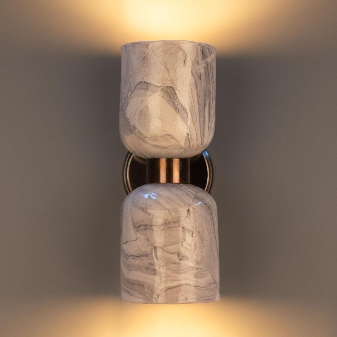 Sakura Marbled Ceramic and Brass Double Wall Light 31cm IP20