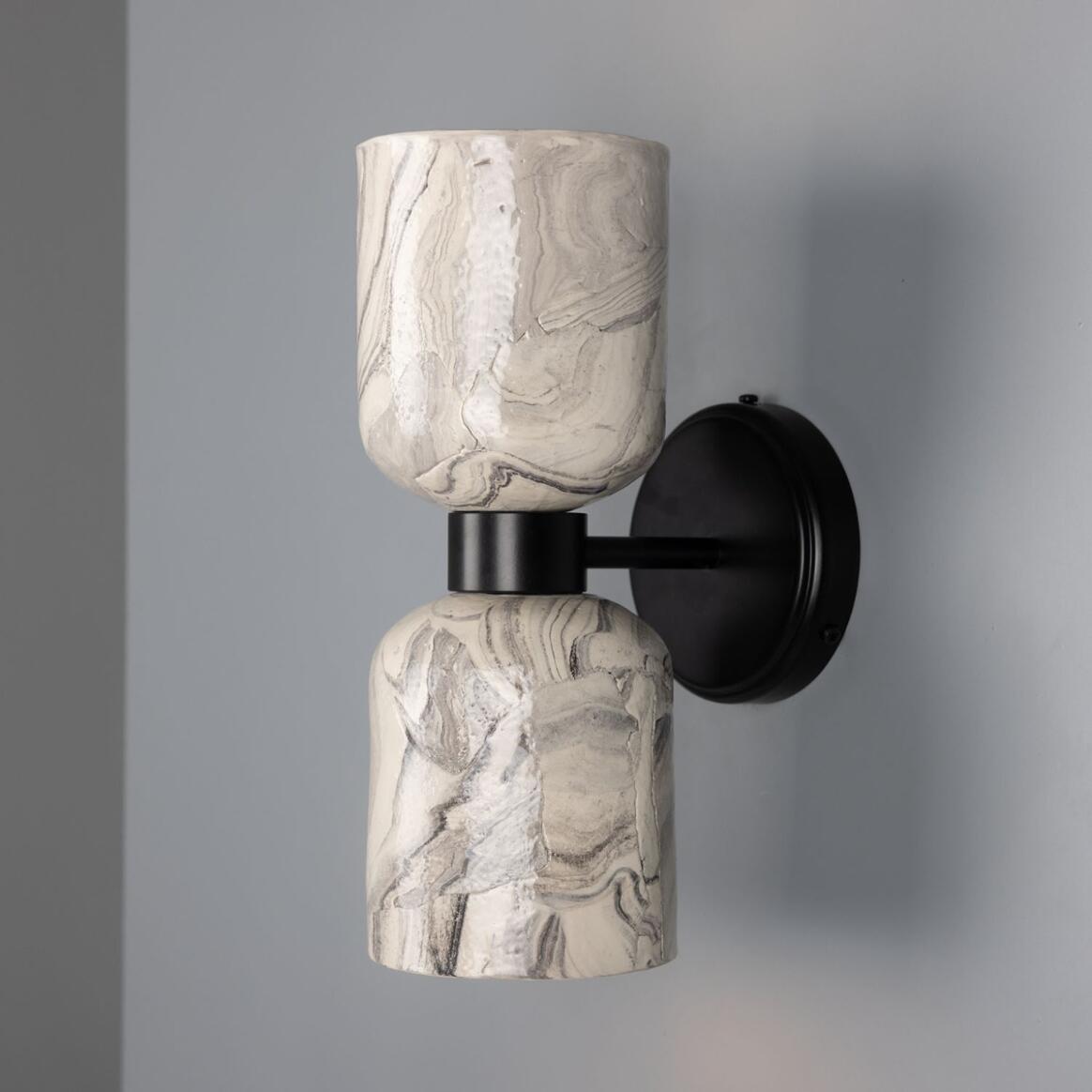 Sakura Marbled Ceramic and Brass Double Wall Light 31cm IP20