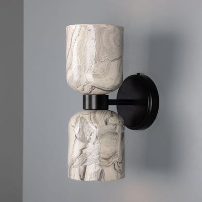 Sakura Marbled Ceramic and Brass Double Wall Light 31cm IP20