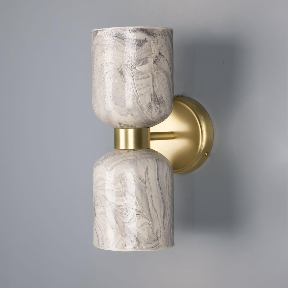Sakura Marbled Ceramic and Brass Double Wall Light 31cm IP20